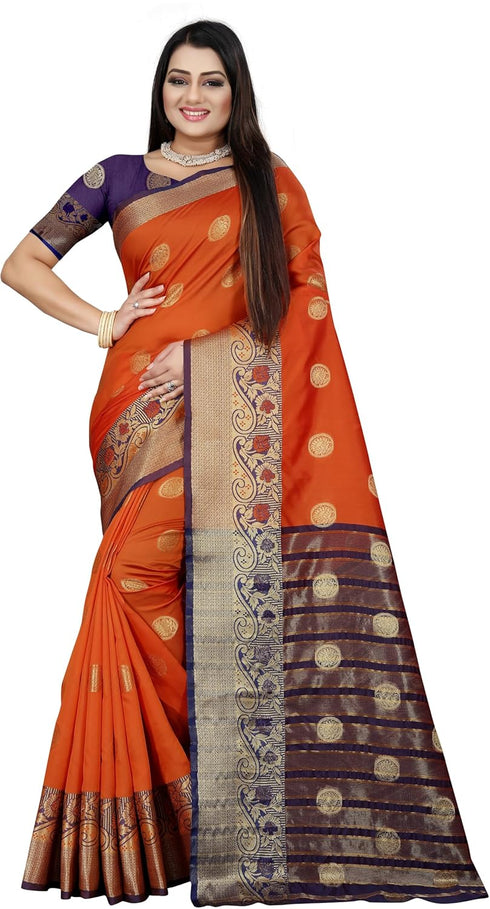 Vasthrlay Banarasi Blue Orange Ethnic Wear