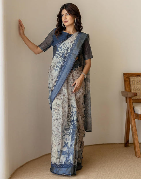Vasthrlay Womens Printed Minute Green Saree