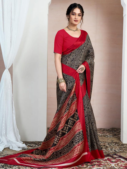 Vasthrlay Bandhani Printed Unstitched Black Saree