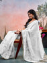 Vasthrlay Chanderi Printed Unstitched Off White Saree