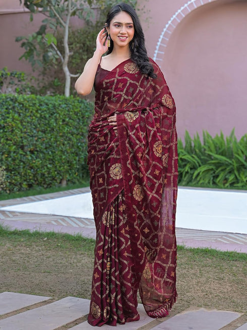 Vasthrlay Chiffon Printed Unstitched Teal Saree