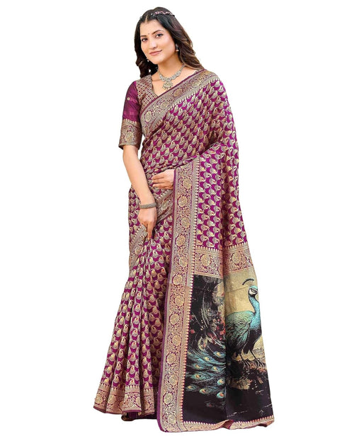 Vasthrlay Womens Weaving Unstitched Maroon Saree