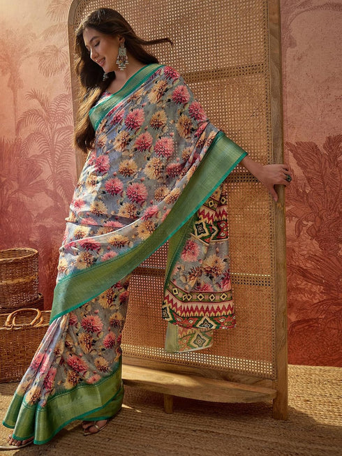 Vasthrlay Printed Jacquard Unstitched Dusty Pink Saree