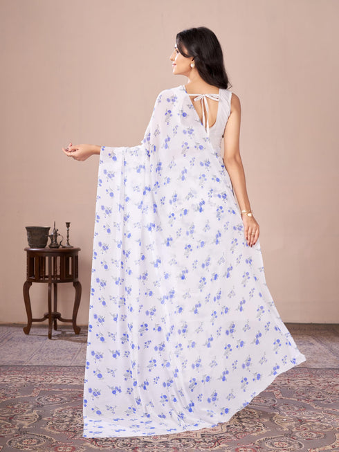 Vasthrlay Blue Georgette Printed Saree