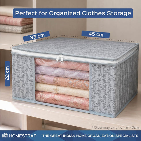 Homestrap Set of 6 Non-Woven Printed Saree Cover/Cloth Storage Organizer for Clothes with Transparent Window (Grey)