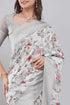 Vasthrlay Off White1 Floral Semi Sheer Chanderi Saree With Champagne Gold Zari Pallu And Unstitched Blouse Piece