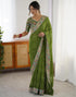 Vasthrlay Georgette Bandhani Green Saree With Multicolour Unstitched Blouse Piece