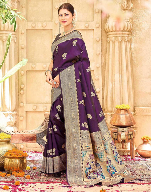 Vasthrlay Womens Paithani Unstitched Blue Saree