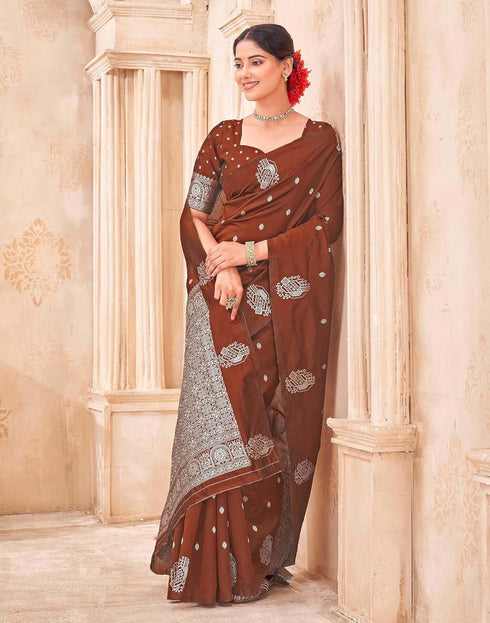 Vasthrlay Kanjivaram Jacquard Unstitched Mustard Saree