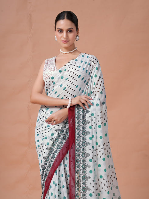Vasthrlay Red Unstitched Saree