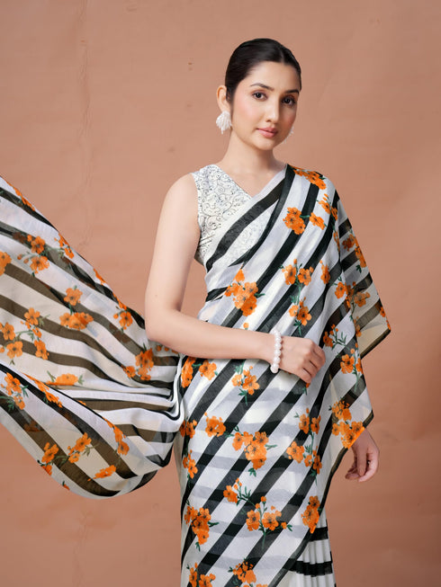 Vasthrlay Orange Unstitched Saree