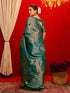 Vasthrlay Womens Kanjivaram Teal Green Saree With Unstitched Blouse Piece