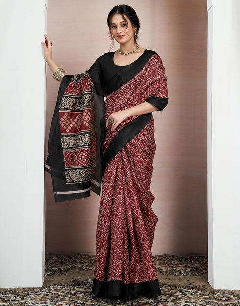 Vasthrlay Bandhani Printed Unstitched Black Saree