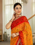 Vasthrlay Georgette Embroidery Yellow And Red Saree With Unstitched Blouse Piece