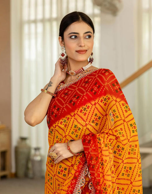 Vasthrlay Georgette Embroidery Unstitched Yellow Saree