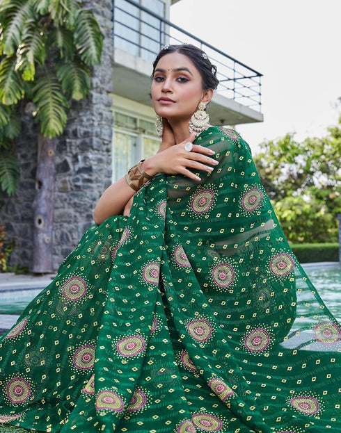 Vasthrlay Bandhani Printed Unstitched Yellow Saree