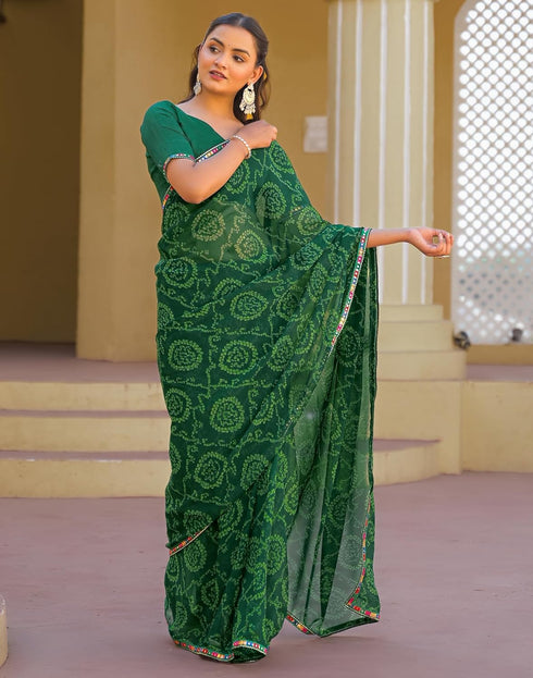 Vasthrlay Georgette Bandhani Unstitched Maroon Saree