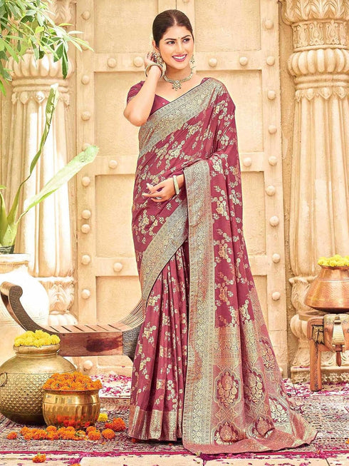 Vasthrlay Womens Banarasi Unstitched Mauve Saree