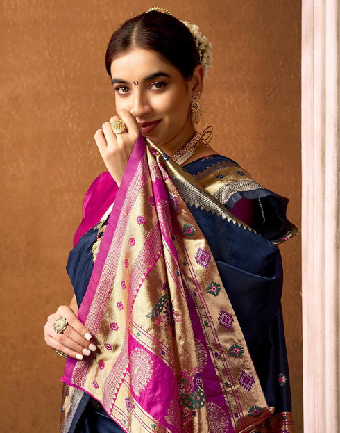 Vasthrlay Paithani Banarasi Unstitched Green Saree