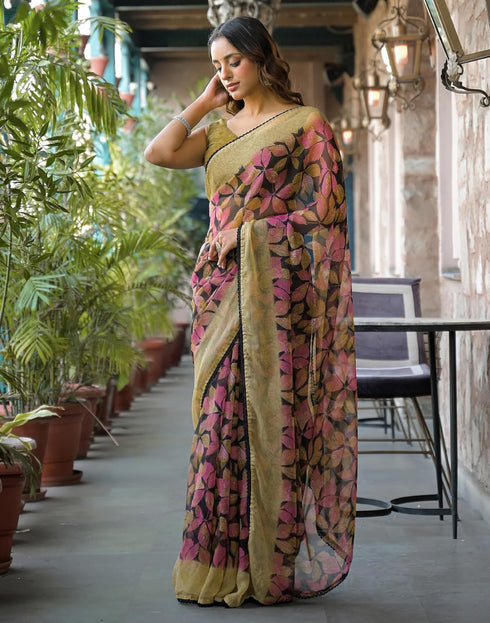 Vasthrlay Chiffon Blouse Maroon Saree