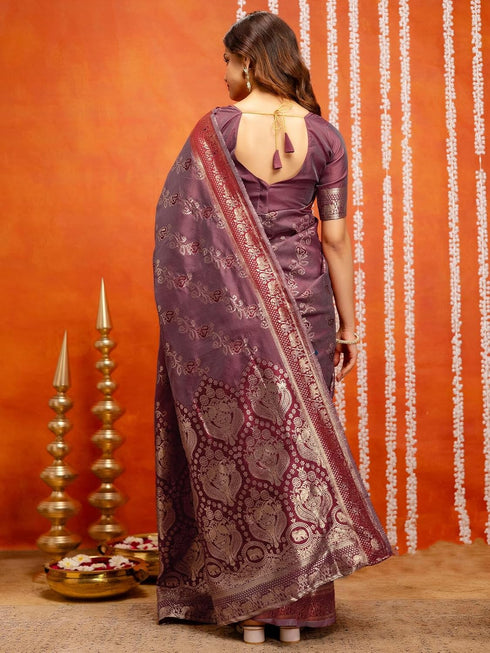 Vasthrlay Banarasi Weaving Maroon Saree