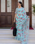 Vasthrlay Womens Printed Blue | Multicolour Saree With Unstitched Blouse Piece