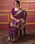 Vasthrlay Banarasi Jacquard Dark Purple Saree With Unstitched Blouse Piece