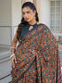 Vasthrlay Womens Printed Dark Grey Saree With Unstitched Blouse Piece