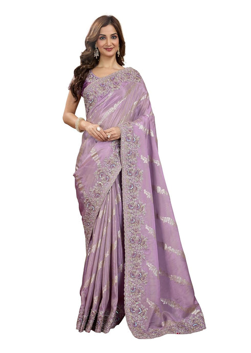 Vasthrlay Jacquard Embroidery Unstitched Purple Ethnic Wear