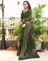Vasthrlay Chiffon Bandhani Olive Green Saree With Unstitched Blouse Piece