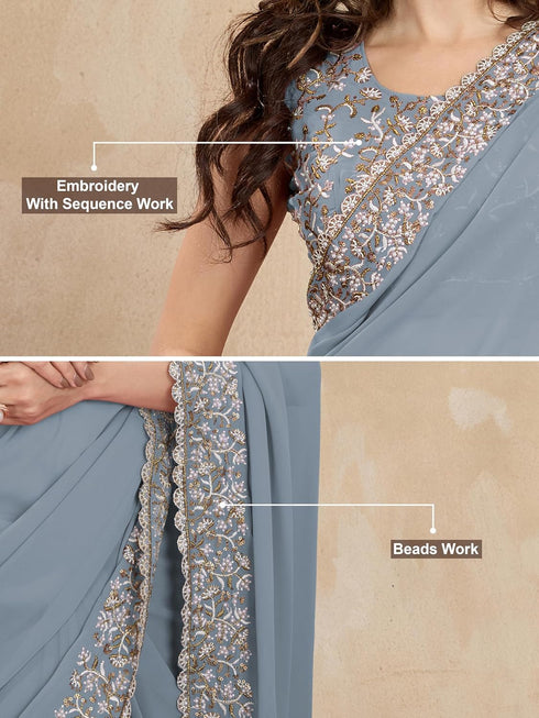 Vasthrlay Georgette Lakhanvi Embroidery Pink Ethnic Wear