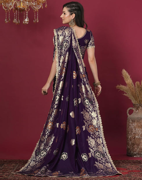 Vasthrlay Kanjivaram Banarasi Unstitched Red Saree