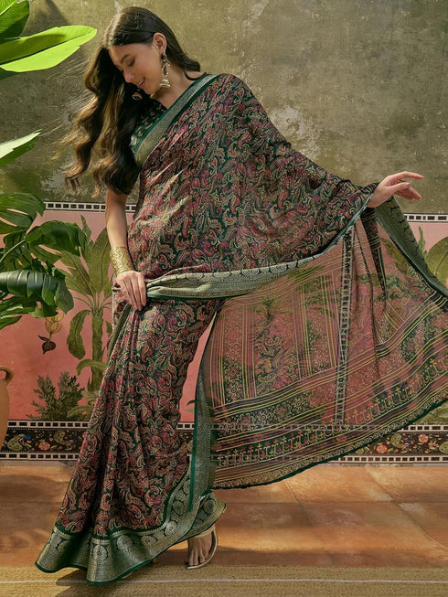 Vasthrlay Georgette Jacquard Unstitched Black Saree