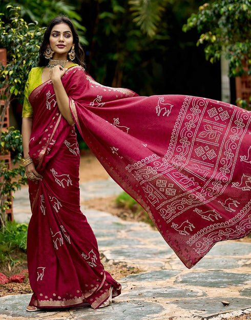 Vasthrlay Bandhani Printed Unstitched Black Saree