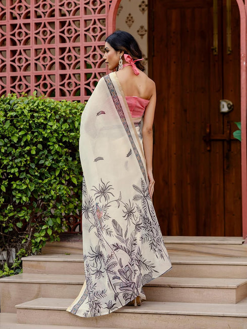 Vasthrlay Womens Printed Unstitched Olive Green Saree