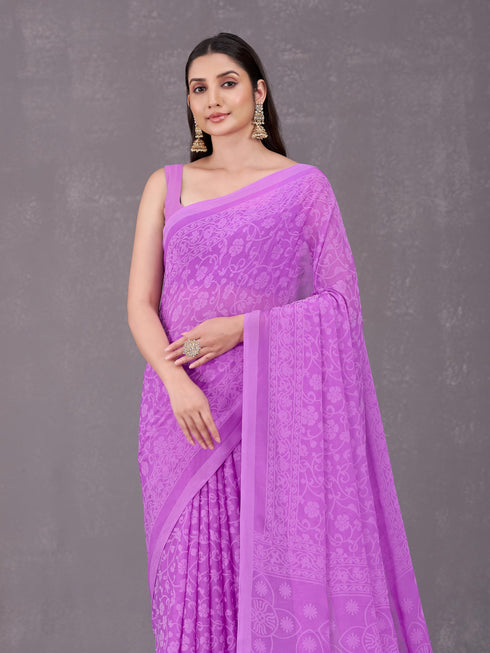 Vasthrlay Orange Chiffon Floral Saree