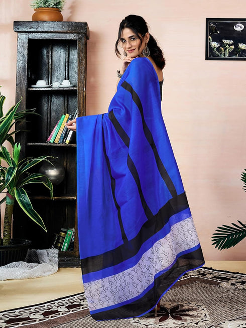 Vasthrlay Chanderi Printed Unstitched Black Saree