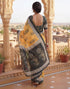 Vasthrlay Womens Printed Unstitched Olive Green Saree