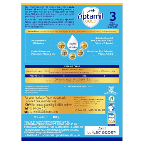 Aptamil Gold Follow-Up Formula Stage 3 Powder (From 12 Months Onwards)