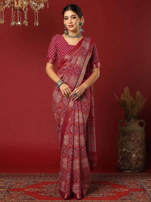 Vasthrlay Georgette Bandhani Unstitched Pink Saree
