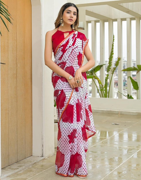 Vasthrlay Chiffon Blouse Maroon Saree