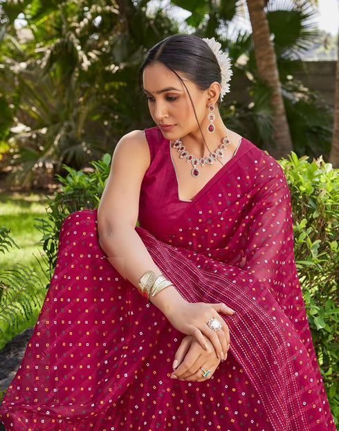 Vasthrlay Bandhani Printed Unstitched Yellow Saree