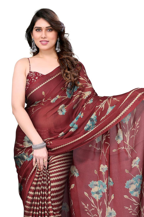 Vasthrlay Fashion Chiffon Printed Grey Ethnic Wear
