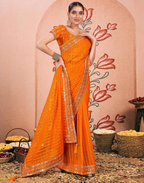 Vasthrlay Bandhani Embroidery Unstitched Rama Green Saree