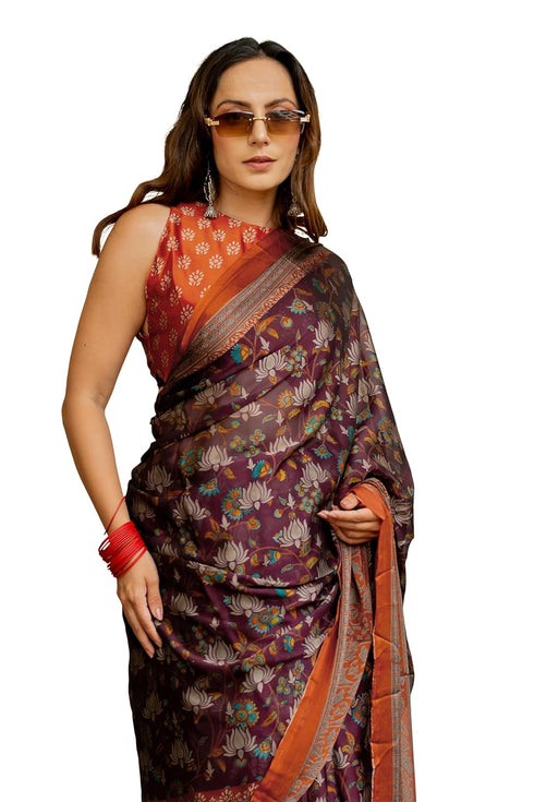Vasthrlay Fashion Chiffon Printed Navy Ethnic Wear