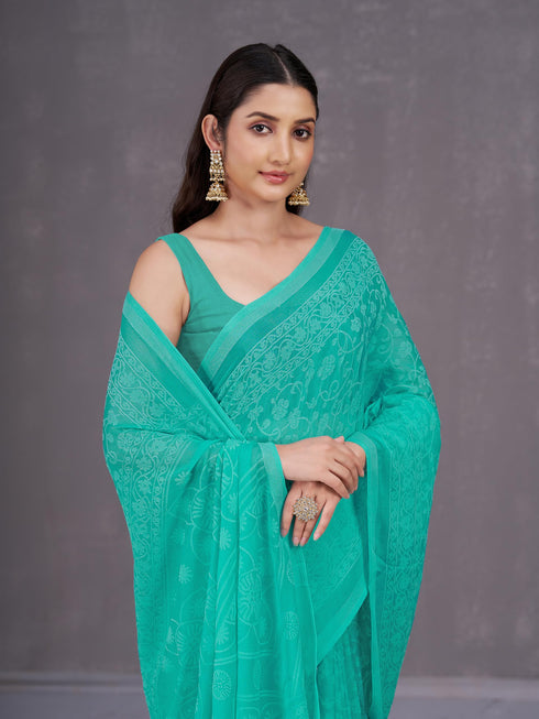 Vasthrlay Orange Chiffon Floral Saree