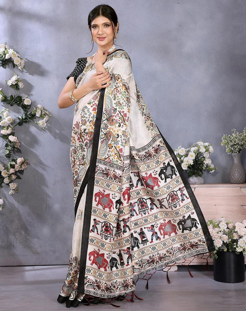 Vasthrlay Printed Unstitched Saree Az Ya Shaadi