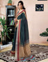 Vasthrlay Womens Printed Unstitched Dark Green Saree