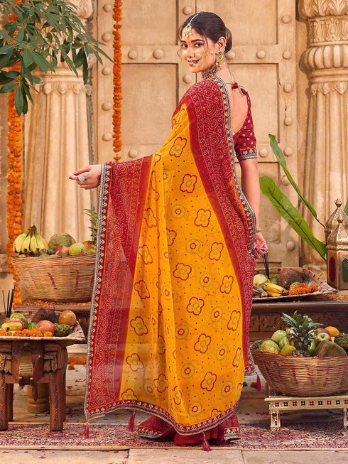 Vasthrlay Georgette Embroidery Unstitched Red Saree