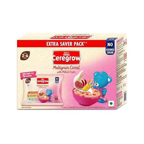 Ceregrow No Refined Sugar | Multigrain, Milk & Fruits Cereal | Sachets